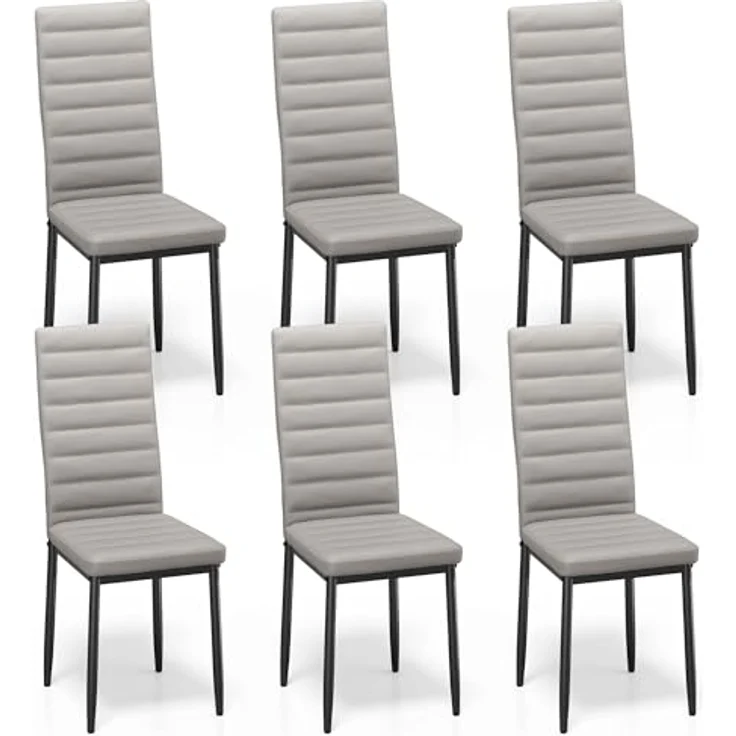 Bealife Esszimmerstühle 6er-Set, Esszimmerstühle-Set für Küche, Esszimmer, Esszimmerstuhl aus Kunstleder mit hoher Rückenlehne, modern (Hellgraues PU-Leder, 6er Set) – Bild 1