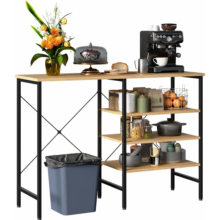 ZUBALIYA Ablagetisch 120 x 40 x 85,5 cm – flexibel montierbare Regale, Metallrahmen mit X-Verstrebung, höhenverstellbare Standfüße, MDF, Metall, Schwarz, Naturfarben – Bild 9