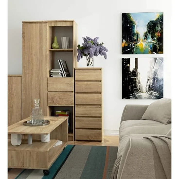 Home Collective Kommode 40 cm breit Holz Highboard Sideboard für Flur Schlafzimmer Wohnzimmer (Mehrzweckschrank Schrank schmal Kommode Schlafzimmer mit Schubladen), mit sechs Schubladen 10 cm hoch viel Stauraum, sonoma – Bild 3