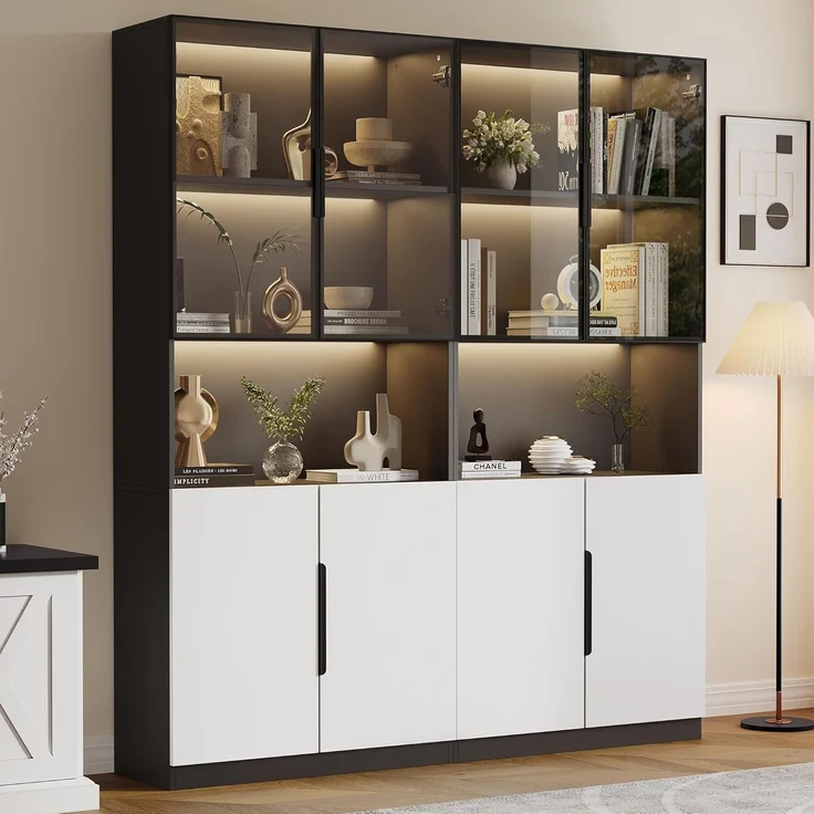 Odikalo Vitrine Glastüren Bücherregal Sammlerstücke einstellbare 30*160*200cm – Bild 2