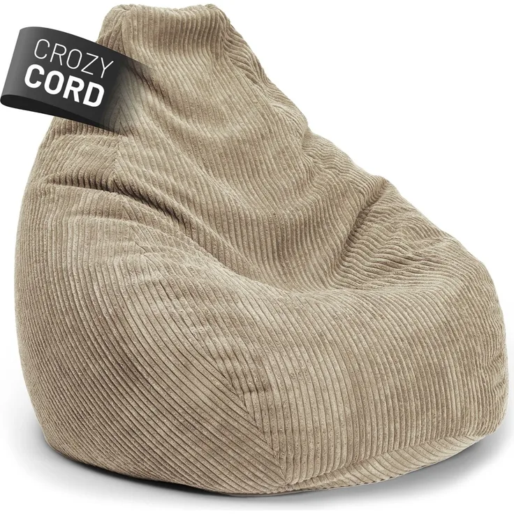 Lumaland 'GIANT' Sitzsack, Stabile Lehne, verdeckter Reißverschluss, Cord Beige, 100 x 132 x 96 cm