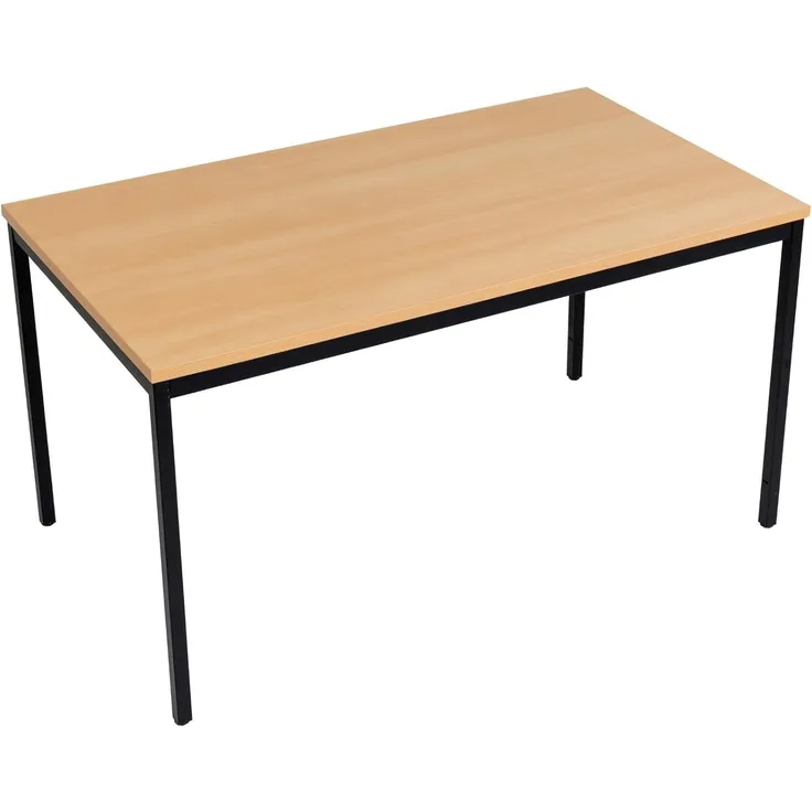 Furni24 Rechteckiger Universaltisch mit laminierter Platte Buche 120 x 80 x 75 cm, Metallgestell und niveauausgleichs Füßen, ideal im Homeoffice als Schreibtisch, Konferenztisch, Computertisch, Esstisch