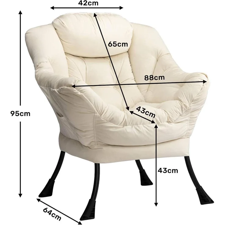Sessel Ohrensessel Relaxsessel Lesesessel Samt Stahlrahmen Beige – Bild 3
