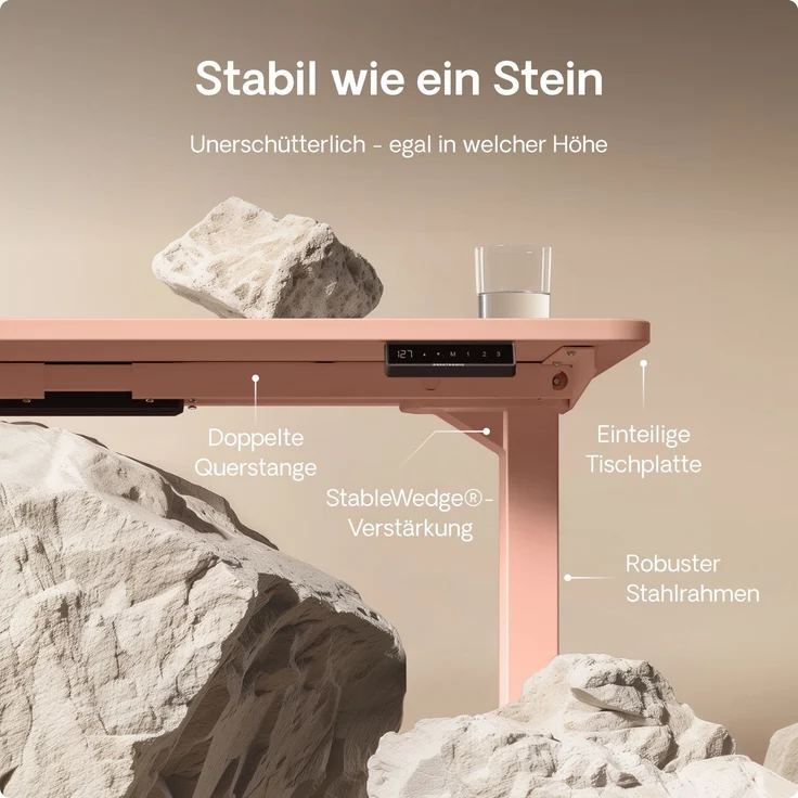 Desktronic HomePro Elektrisch höhenverstellbarer Schreibtisch 120x60cm Rosa/Schwarz mit Memory-Funktion, Anti-Kollisions Technologie, USB-A und USB-C-Ladeanschlüssen – Bild 4