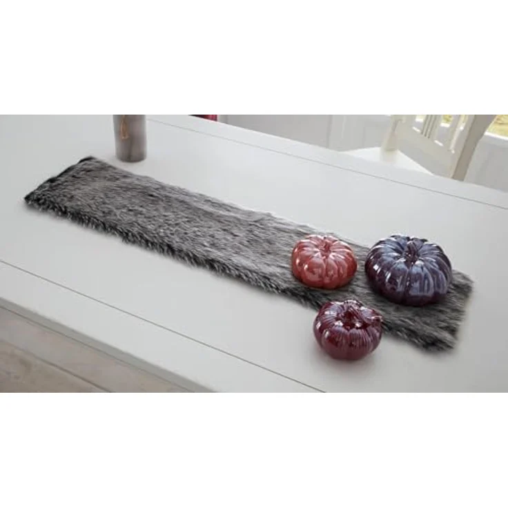 Tischläufer aus Kunstfell, schwarz / grau, 20x90 cm, Tischband, Mitteldecke – Bild 4