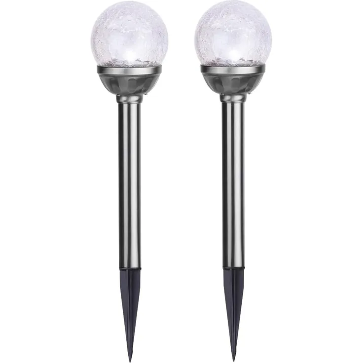 LED Solarkugel/Gartenspieß Bruchglas Optik - H: 26,5cm - Dämmerungssensor - kaltweiß - 2er Set