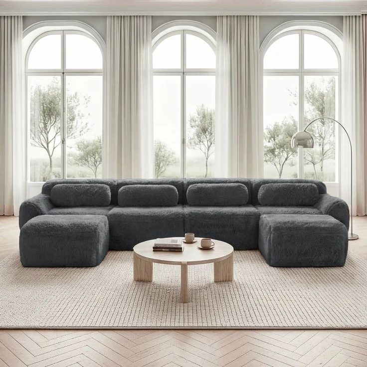 Modulares Sofa aus Plüsch mit rutschfester Basis & Kissen, grau – Bild 1