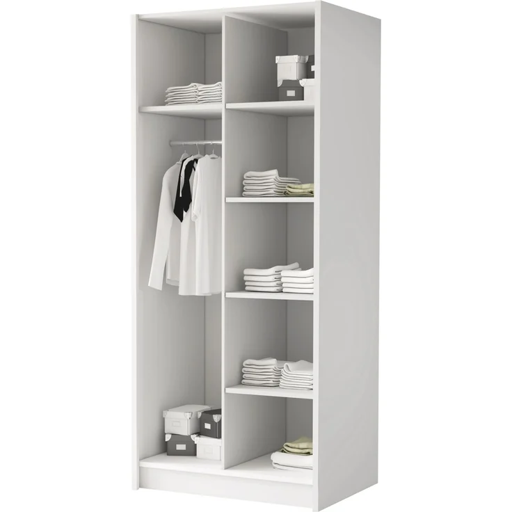 Drehtürenschrank Borton I, Kleiderschrank mit 2 Türen (Farbe: Weiß / Weiß + Schwarz) – Bild 4