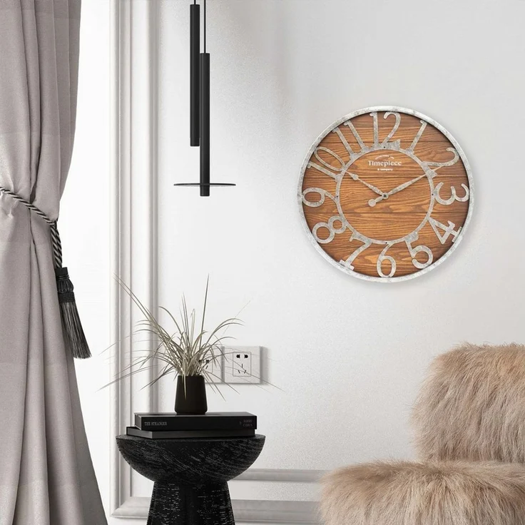 K&L Wall Art Wanduhr große Industrielle Metalluhr Vintage Holzuhr Rost Optik (Uhr ohne Tickgeräusche) – Bild 3