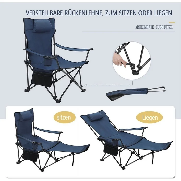 WOLTU Campingstuhl klappbarer Angelstuhl ultraleichter Stuhl Liegestuhl mit Lehne Fußstütze Getränkehalter Aufbewahrungstasche Sonnenstuhl belastbar 150 kg Faltstuhl aus Oxford-Gewebe Blau CPS8148bl – Bild 3