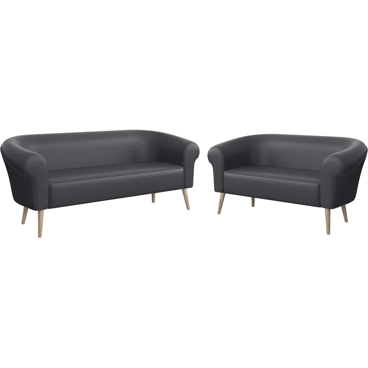 MEBLINI Sofa-Set EMILIA 3+2 - Grau Kunstleder - für Wohnzimmer - Mini Lounge für fünf Personen - Küchensofa - Sofa Klein - Sitzgarnitur - Polstergarnitur - Sofagarnituren – Bild 1