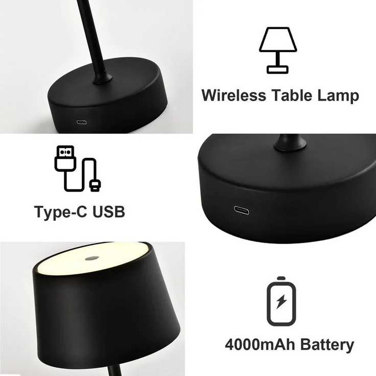 LQWELL LED Tischleuchte Kabellos Akku, Touch Tischleuchte,mehrere Helligkeitsstufen, LED fest integriert, Warmweiß, LED, Stromsparend, 3 Helligkeitsstufen, Batteriebetrieb möglich – Bild 3
