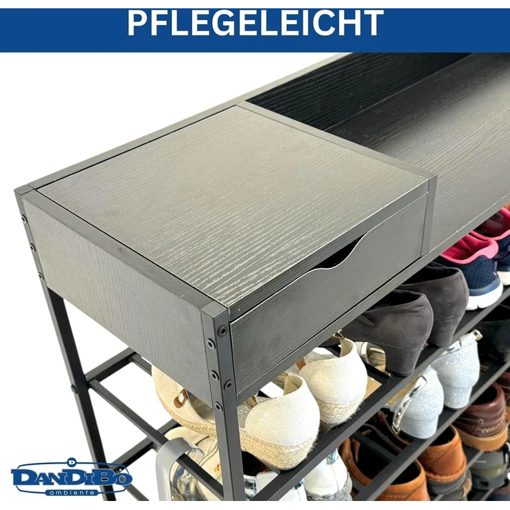 DanDiBo Schuhregal Platzsparend Metall Schwarz Modern 6 Etagen 100 cm mit Ablage Schuhständer mit Stauraum Schuhablage Schuhaufbewahrung Regal Design – Bild 4