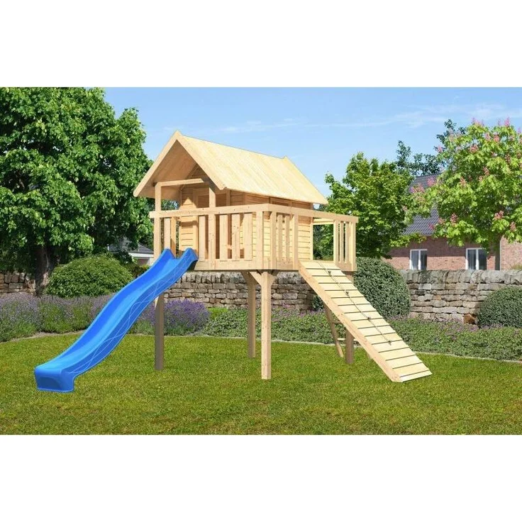 Karibu Stelzenhaus Fidel Set Aktion2 naturbelassen mit Rutsche und Holzrampe blau – Bild 13