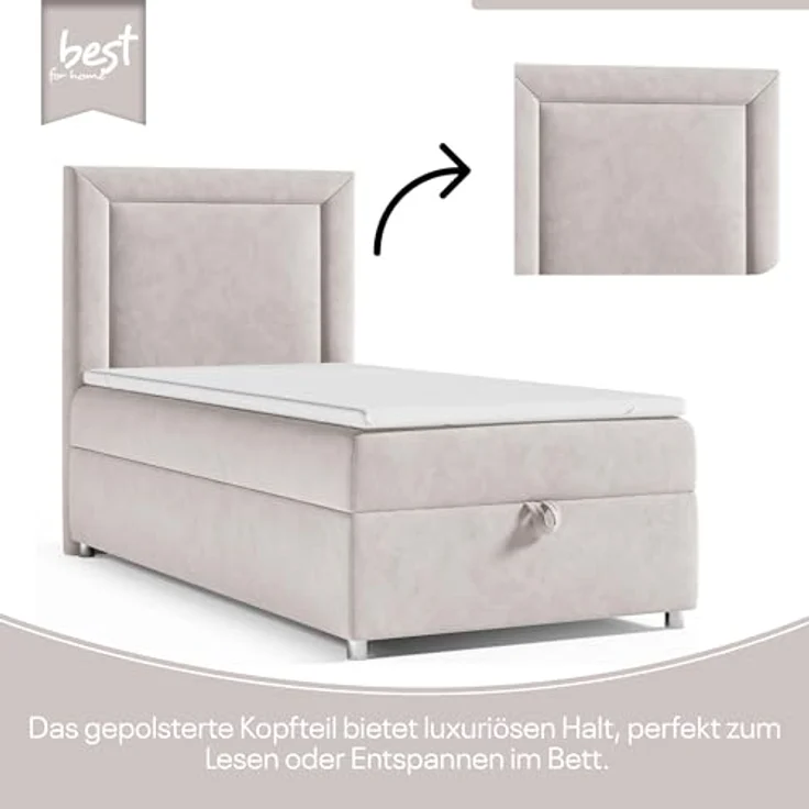 Best for Home Boxspringbett mit Bettkasten Trinity K3 SINGLE Bonell-Matratze inkl. 7 cm Topper (Einzelbett, Polsterbett mit gepolstertes Kopfteil, Jugendbett, Kinderbett versch. Größen, 70x200 80x200 90x200 100x200 cm), verschiedene Liefermöglichkeiten... – Bild 5