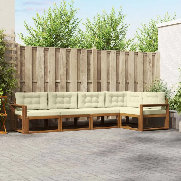 vidaXL Outdoor-Sofagarnitur 5 stk. 5-Sitzer Natur und Creme 3367583