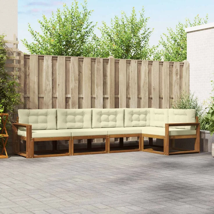 vidaXL Outdoor-Sofagarnitur 5 stk. 5-Sitzer Natur und Creme 3367583 – Bild 1