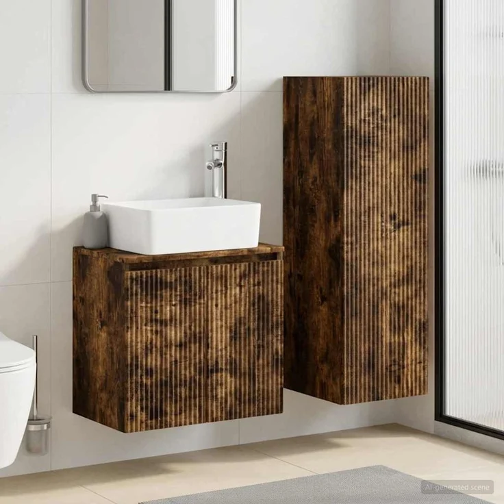 vidaXL Badezimmerschrank-Set 2 stk. Geräucherte Eiche 3406128 – Bild 1