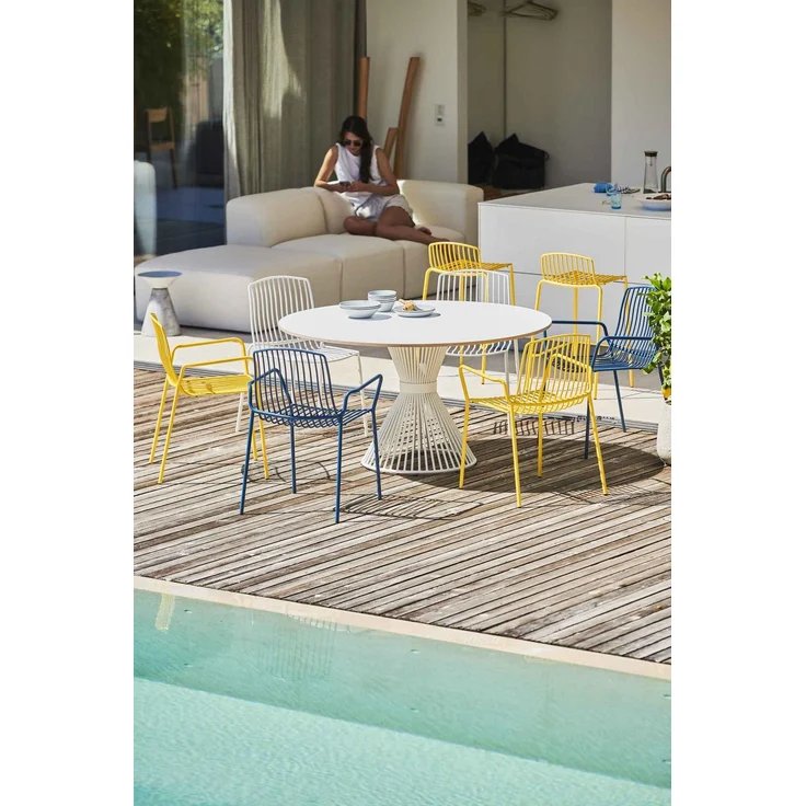 Mori Outdoor Stuhl aus Stahl blau mit Armlehnen – Bild 2