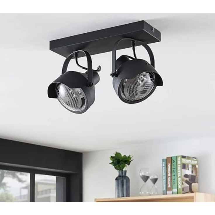 Lindby Henega Deckenstrahler, Vintage-Industriestil in Schwarz, 2-flammig GU10, Metall, für Wohnzimmer und Esszimmer – Bild 4