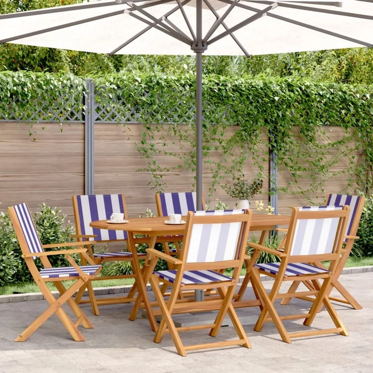 vidaXL Gartenstühle 6 Stk. Klappbar Blau und Weiß Stoff und Massivholz 3214590 – Bild 1