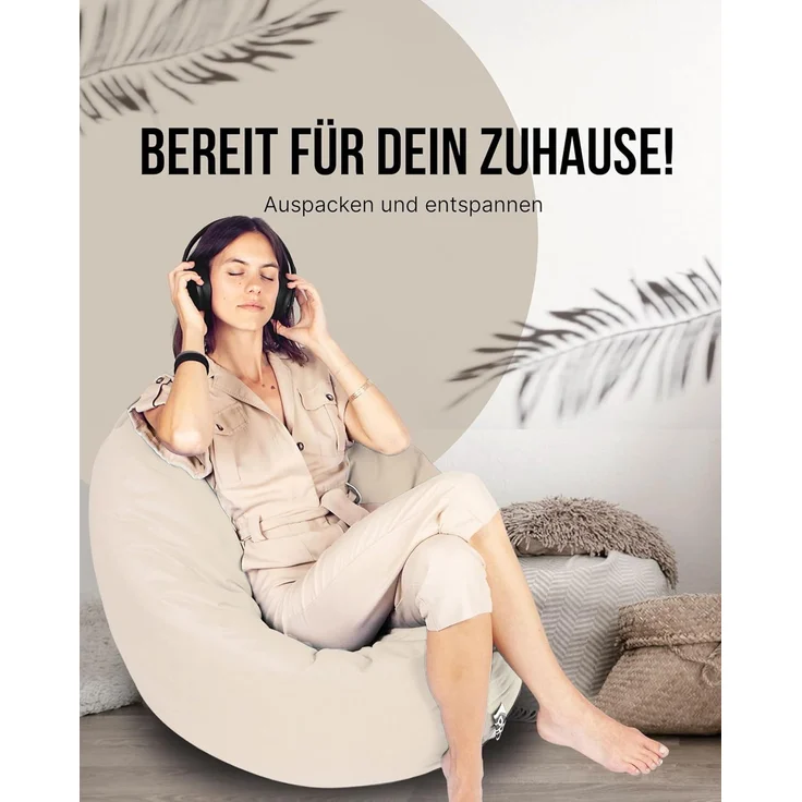 PATCH HOME 2-in-1 Sitzsack Sessel - Gaming Bean Bag mit Reißverschluss - Bereits befüllt, Ergonomisch & Robust für Kinder & Erwachsene - Indoor & Outdoor, Wetterfest (Creme, 155cm) – Bild 3