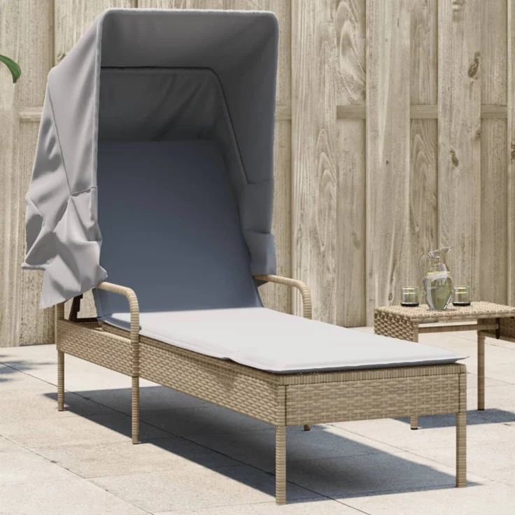 vidaXL Sonnenliege mit Dach Beige Poly Rattan 368191 – Bild 1