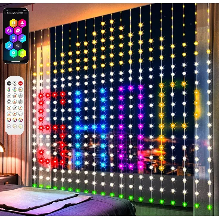 XERSEK LED-Hängeleuchte LED-Weihnachtslichterkette LED String Lichtervorhang Beleuchtung, 400 LEDs, mit Fernbedienung & APP-Steuerung, Timer, Verstellbare Helligkeit, IP44, 100+ dynamische szenenmodi, Smart Vorhang LED-Lichterkette mit Musikmodus, DIY ...