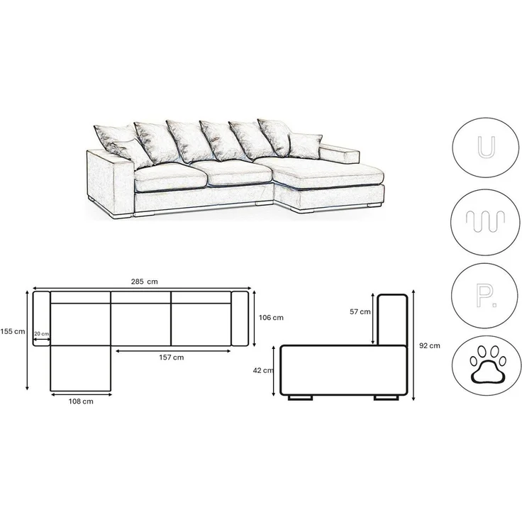 Kaiser Möbel Ecksofa Sofa L-form, Couch L-form Gabon stoff Zoom Ottomane – Bild 2