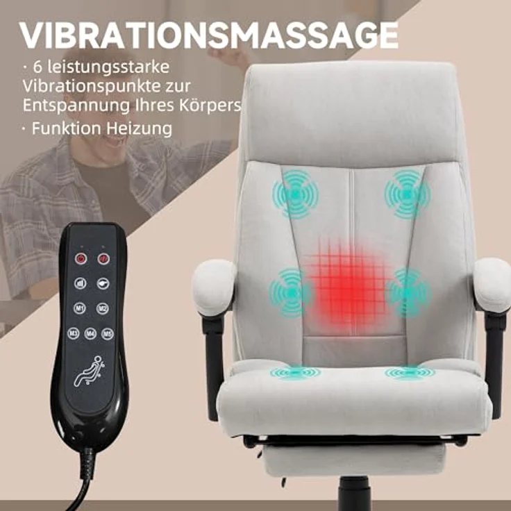 Vinsetto Bürostuhl mit Liegefunktion, höhenverstellbar und entspannender Massagefunktion – Bild 4
