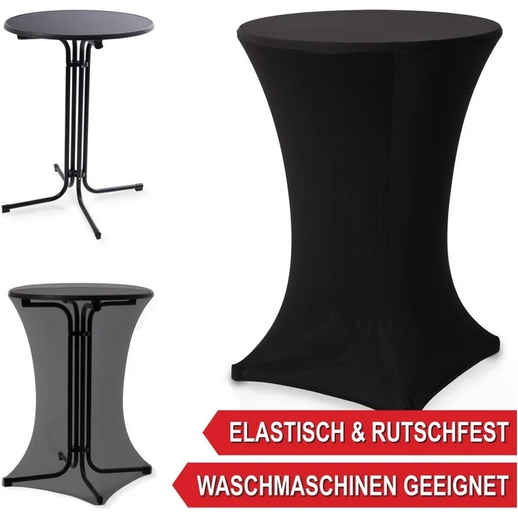 Onbest Stehtisch mit Tischhusse Ø 80 cm klappbar, 2,5 cm Holzplatte, 60 kg Tragkraft, Hitzebständig, Schwarz – Bild 3