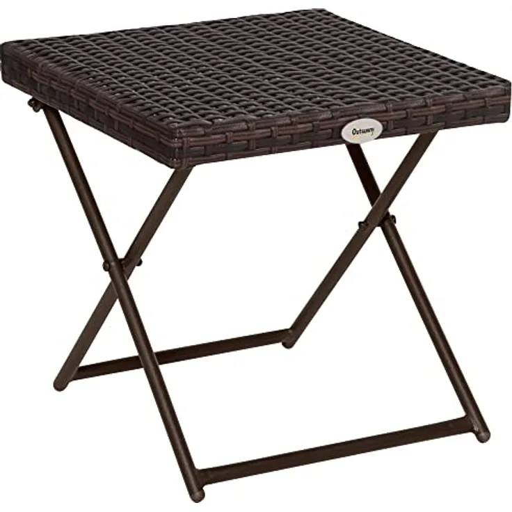 Outsunny Klapptisch, Gartenmöbel aus Polyrattan, Braun, 40x40x40 cm, stabiler Stahlrahmen, klappbar, pflegeleicht