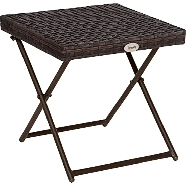 Outsunny Klapptisch, Gartenmöbel aus Polyrattan, Braun, 40x40x40 cm, stabiler Stahlrahmen, klappbar, pflegeleicht – Bild 1