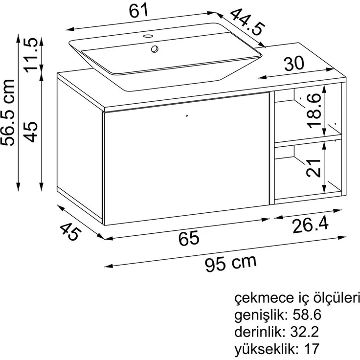 Skye Decor '2457' Badezimmerschrank mit Waschbecken, Atlantik-Kiefer / Weiß, 95 x 45 x 45 cm – Bild 6