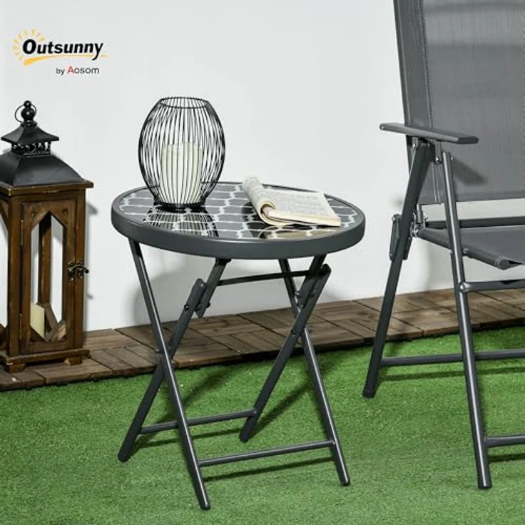 Outsunny Gartentisch Beistelltisch klappbar Klapptisch Outdoor aus gehärtetem Glas (für Garten Terrasse, 1-St, Campingtisch), Schwarz 45 x 45 x 50 cm – Bild 3