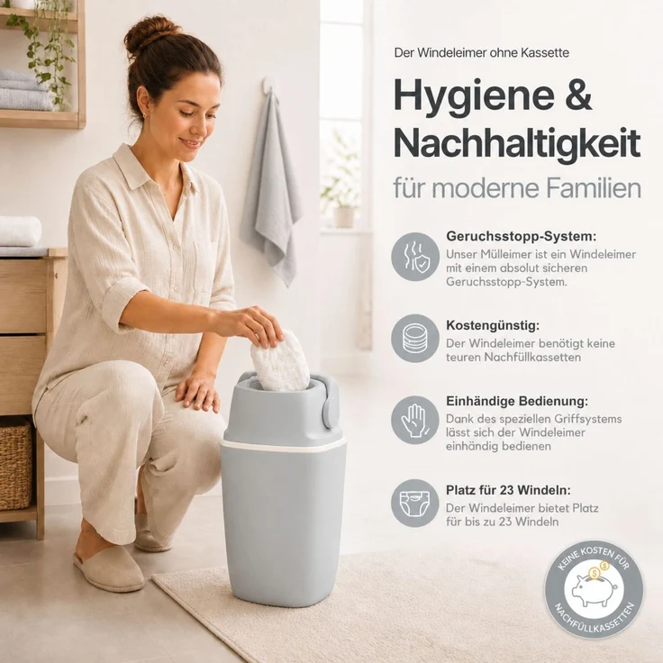 AirWell Windeleimer Geruchsdicht & Windel Blaubaer - Wickeleimer, mit Geruchsstopp-System, Einhändige Bedienung, Windeleimer Windelmülleimer, 23 Windeln Fassungsvermögen, Mülleimer Badezimmer – Bild 2