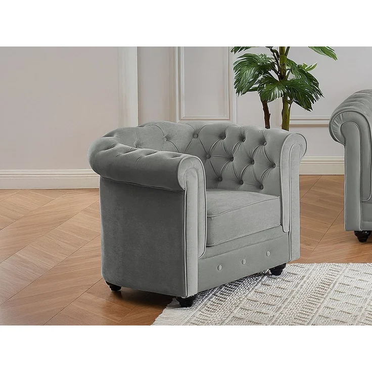 Vente-unique - CHESTERFIELD - Sessel mit gerader Rückenlehne - Holz, Platte - Holz - Hellgrau - 82 x 78 x 72 cm – Bild 3