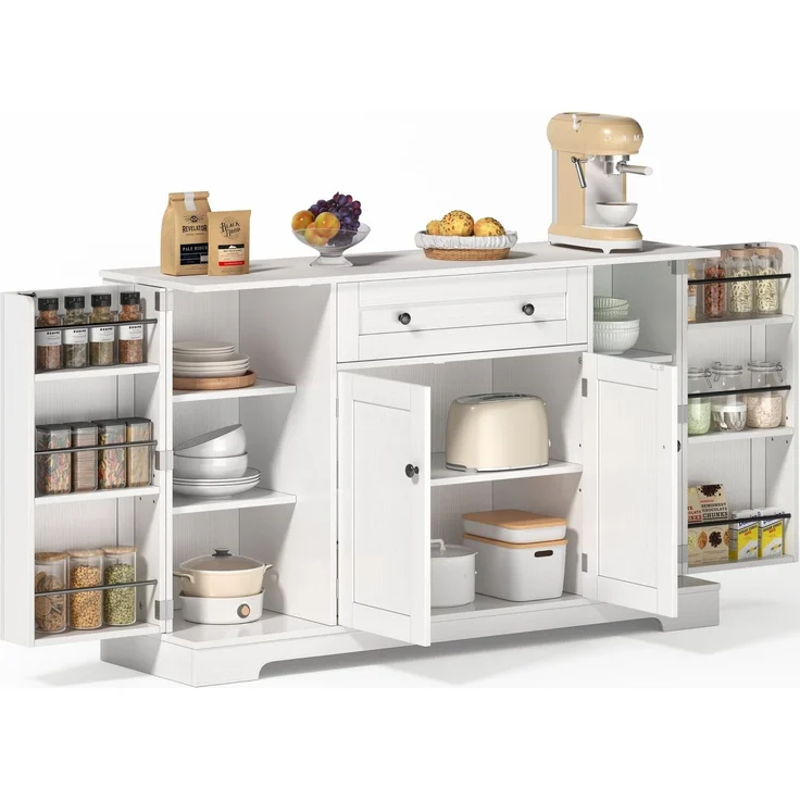 SeedWave Anrichte Modern Küchenbuffet Mehrzweckschrank Beistellschrank mit Viel Stauraum, Türregale mit Schutzgeländern, Wandhalterung für Anti-Kipp Funktion – Bild 1