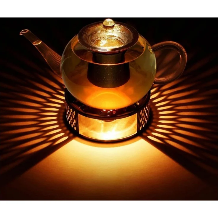 Creano Teekanne Creano Teekanne aus Glas 1,6l + ein Stövchen aus Edelstahl, 3-teilige, (Set, 4-St) – Bild 2