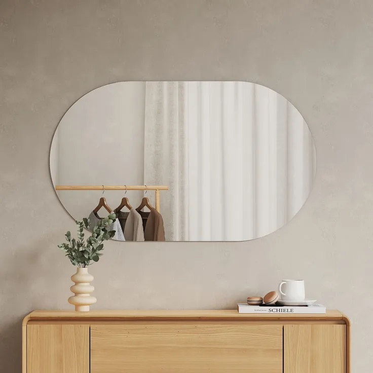 EMKE Badspiegel Elliptisch Wandspiegel 100×60cm Oval Spiegel Rahmenlos Badezimmerspiegel