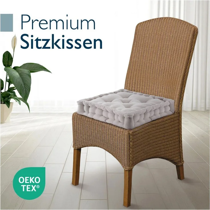 Beautissu Stuhlkissen 4er Set Bodenkissen Sitzkissen Mila, 40x40cm, Taupe, Matratzenkissen 10cm, 100% Baumwolle Stuhlkissen Indoor & Outdoor