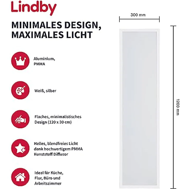 Lindby LED Deckenleuchte Livel, LED-Leuchtmittel fest verbaut, universalweiß, Modern, PMMA, Aluminium, weiß, silber, 1 flammig, inkl. Leuchtmittel – Bild 3
