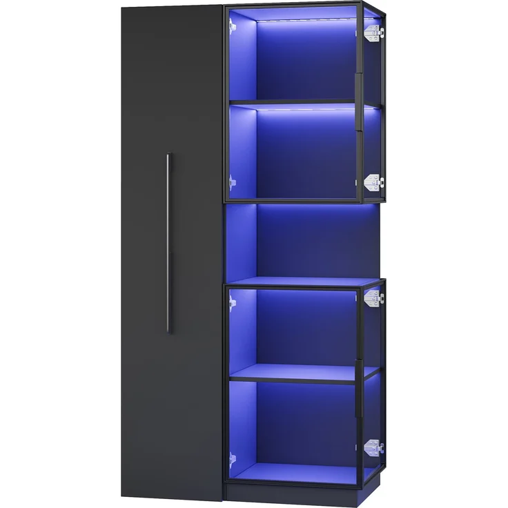 ZUBALIYA Vitrinenschrank 70×38×160 cm mit Ausziehregal – Doppelglas-Standvitrine LED, Glasvitrine & Aufbewahrung, multifunktionaler Hochschrank für Wohnzimmer, Esszimmer, Küche – Bild 10
