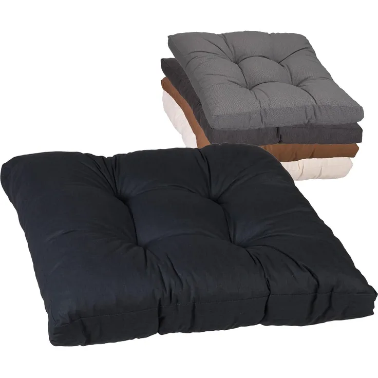 Beo Sitzkissen für Lounge- und Paletten-Möbel | Anthrazit | Gr. 60x60 cm, 10 cm dick | mit Heftung | Bezug 60% Baumwolle/40% Polyester | Wasser- und Fleckabweisend | Öko-Tex-Standard