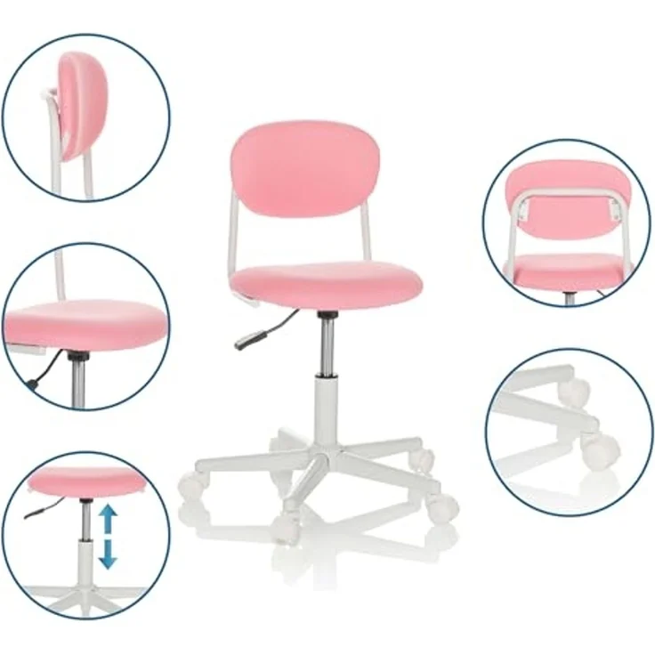 hjh OFFICE Kinderdrehstuhl KIDDY Base I Stoff, Kinder Schreibtischstuhl höhenverstellbar, Pink, 719239 – Bild 4