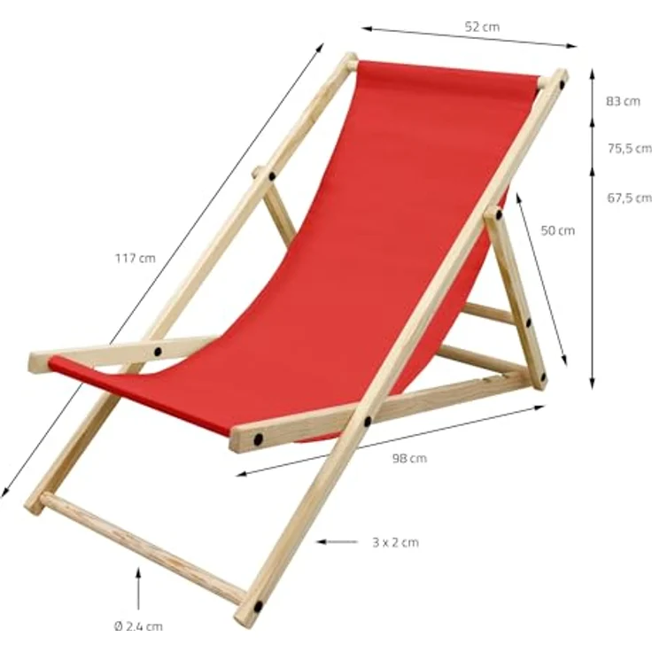 ECD Germany 5x Klappbarer Liegestuhl aus Holz, Rot, bis 120kg, 3-fache Liegehöhen, wetterfest – Bild 3