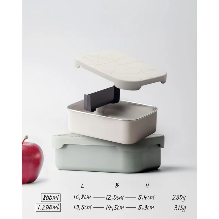 MAMEIDO Lunchbox, Edelstahl, Kunststoff, Silikon, mit flexiblem Trenner, 2 Fächern & Silikondeckel in 800 ml & 1200 ml – Bild 1