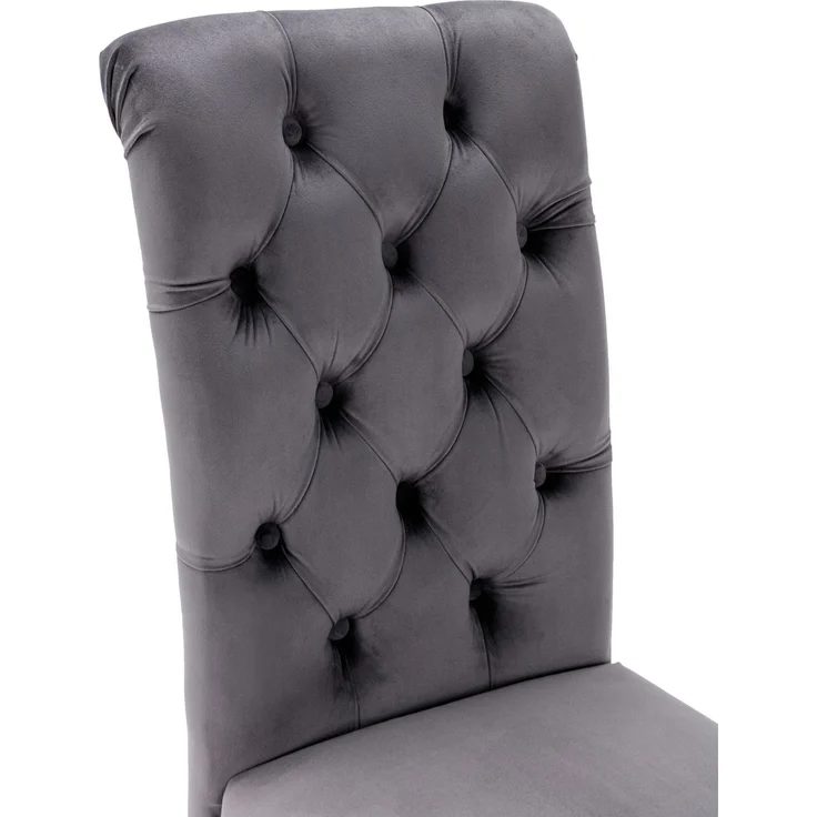 Esszimmerstühle, Samt, Set aus 2 mit Eichenbeinen & Knopfdetails, 43 x 65 x 101 cm, Grau – Bild 9