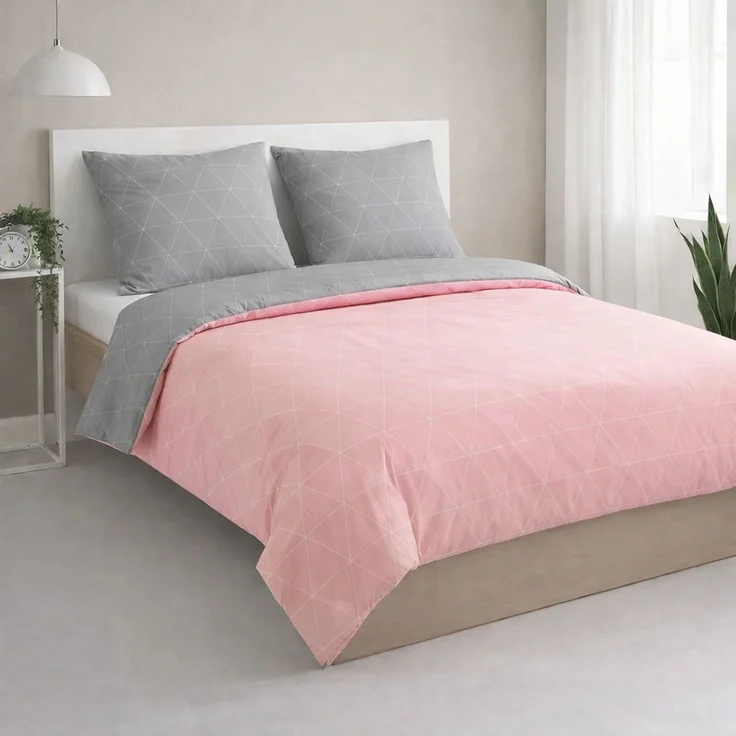 Renforce Bettwäsche mit Reißverschluss - Wendebettwäsche aus 100% Baumwolle, Rautendesign, Rosa 240x220 cm + 2 x 80 x 80 cm – Bild 2