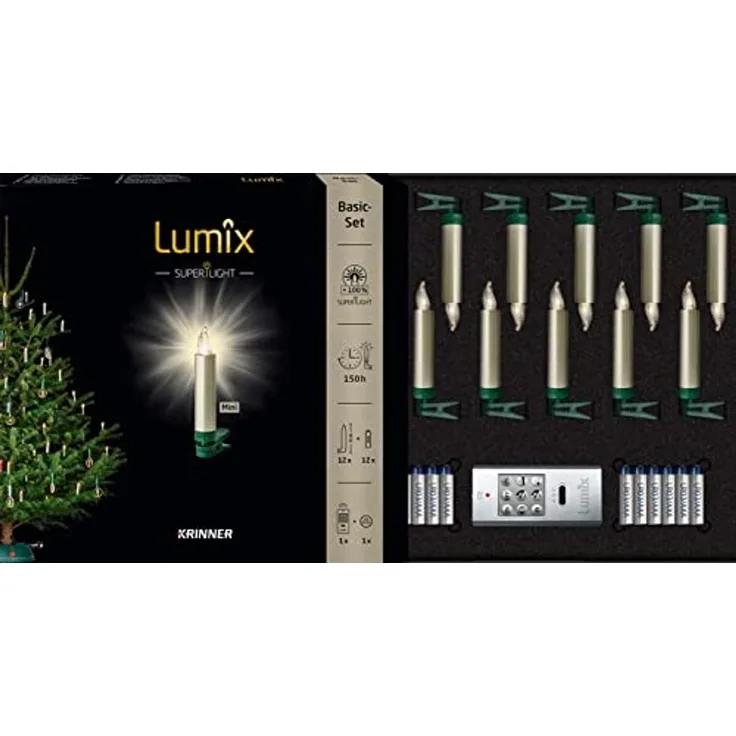 kabellose Kerzen, LUMIX SUPERLIGHT MINI, superhelle warmweiße LEDs, cashmerefarben, Basis-Set, 12 Stück